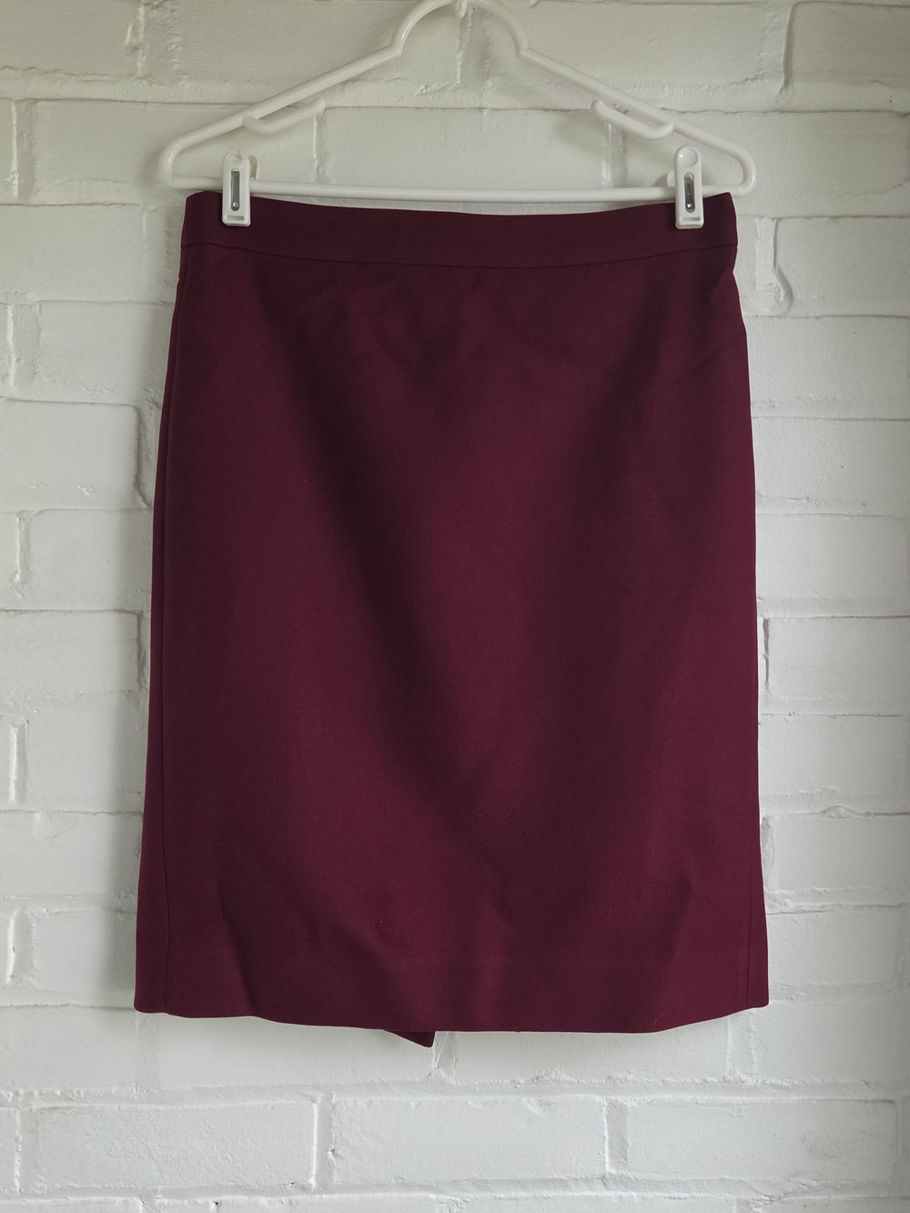 J. CREW No. 2 Pencil Skirt 4 Burgundy Wool Lined Knee Slit Twill Zip